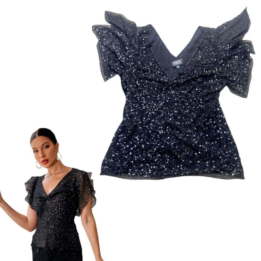 y2k vtg. sparkly beaded ruffle‎ fairy whimsy goth party blouse x large